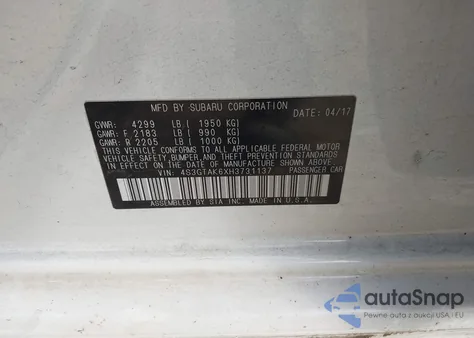 2017 Subaru Impreza 2.0I Sport z USA, uszkodzony, nr VIN 4S3GTAK6XH3731137